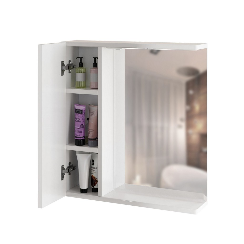 Зеркальный шкаф, КВАДРО-65, левый с подсветкой, ПВХ