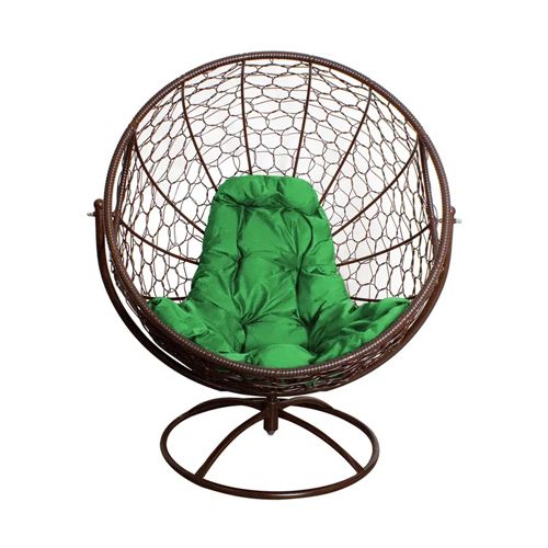 Вращающееся кресло ГАГАРИН с ротангом, коричневое, зелёная подушка