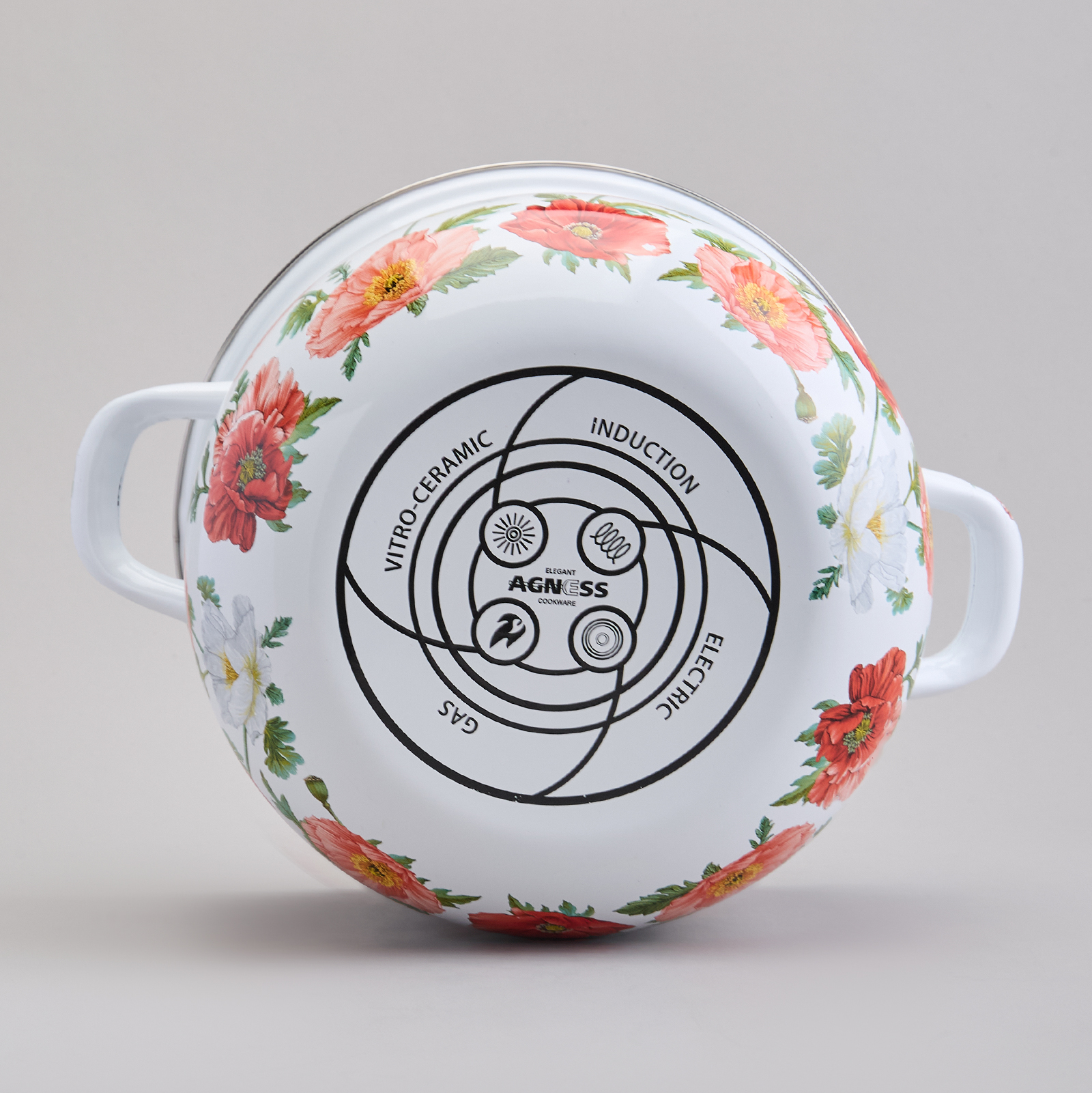 КАСТРЮЛЯ AGNESS ЭМАЛИРОВАННАЯ С ЭМАЛ.КРЫШКОЙ СЕРИЯ, МАКИ,  3.6 Л, 22*13 СМ