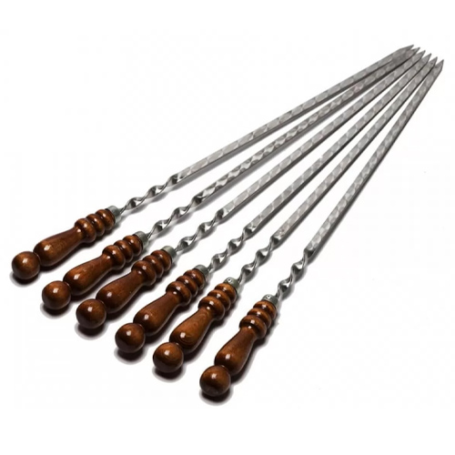 Шампур из нерж. стали 500х12х3 мм. с дер. ручка, заклепка, 	 Узбекистан, 5/50