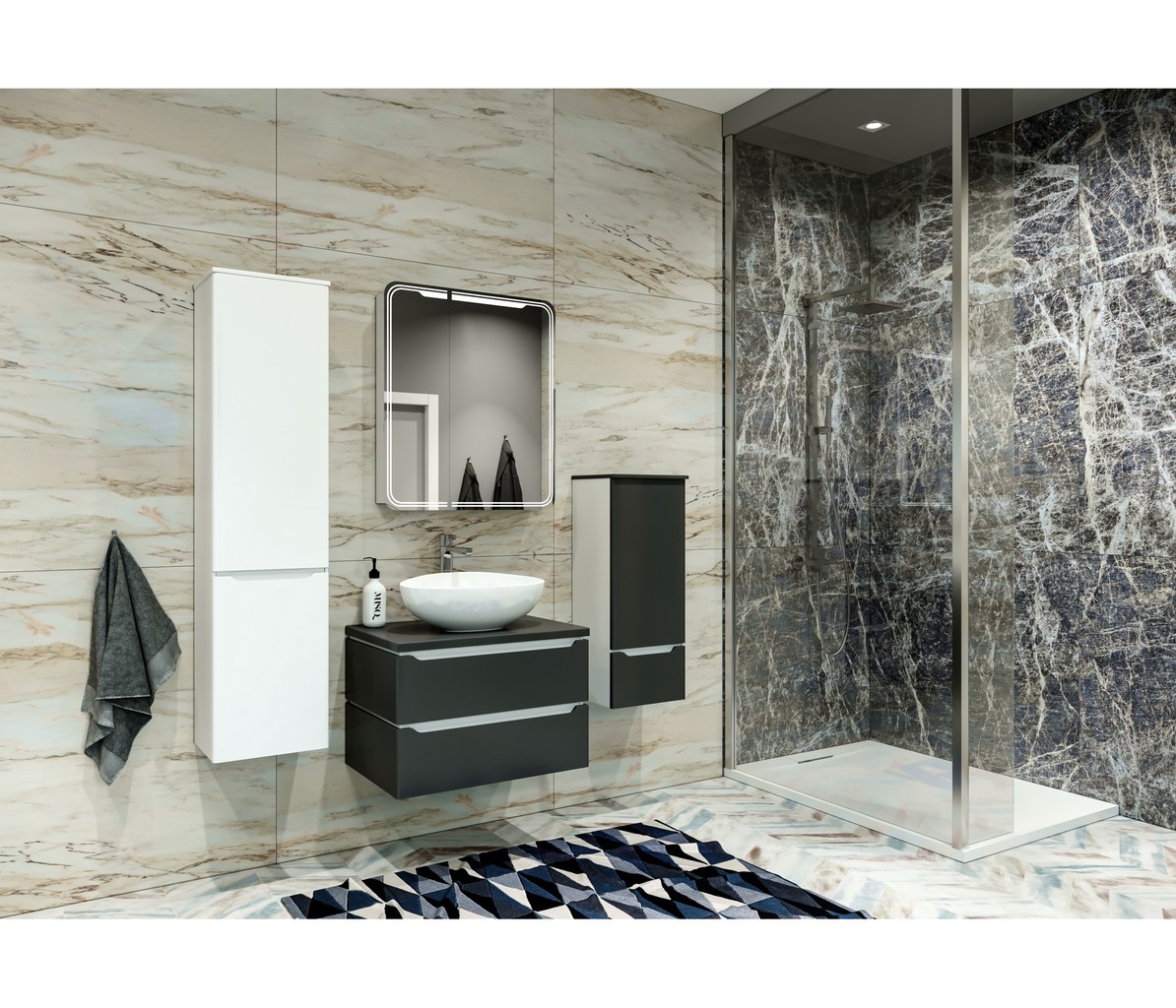 Зеркальный шкаф, ВИКТОРИЯ, 700*800, ШВ 2 створки, правый, сенсорный выкл, светодиодная подсветка