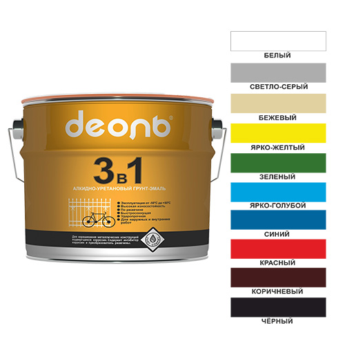 Грунт-эмаль 3в1 белый 3кг по ржавчине быстросохнущий, ДЕОЛЬ, ГОСТ, 1/4