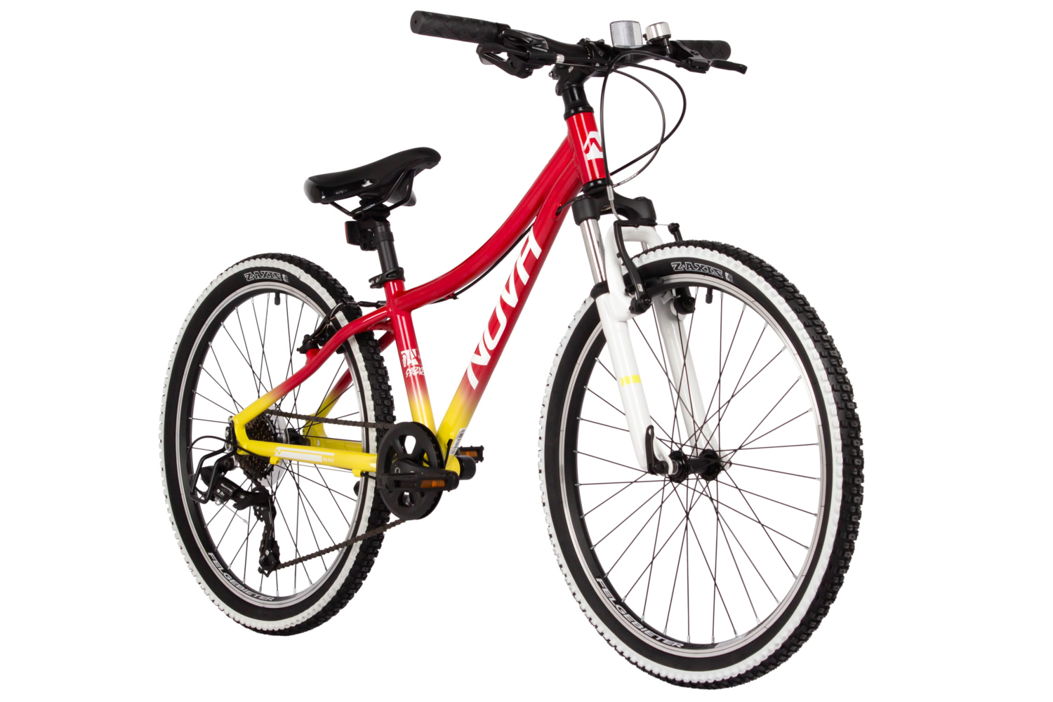 Велосипед NOVATRACK 24, KATRINA, алюм.рама 12, красный-жёлтый, 7 скор, TY300/EF41/TZ500, V-Brake