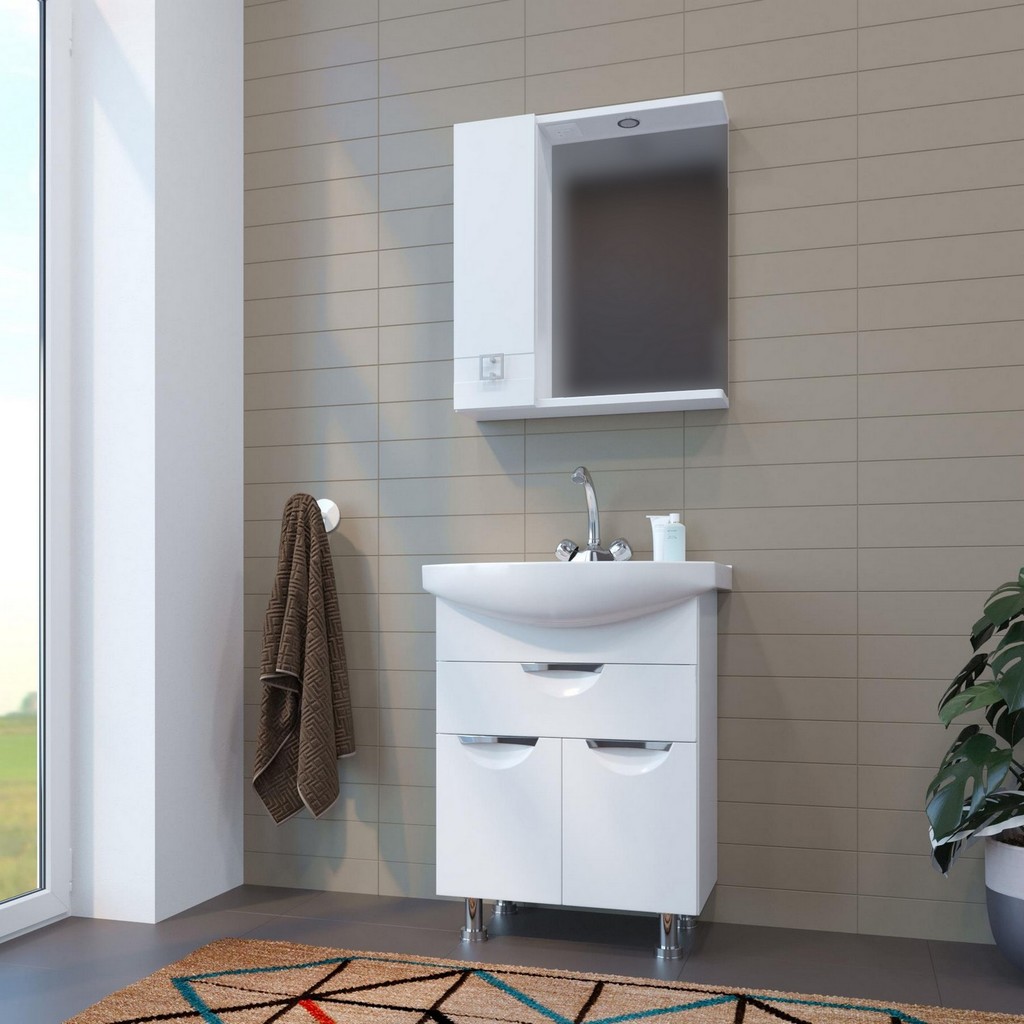 Зеркальный шкаф, КВАДРО-55, левый с подсветкой, ПВХ