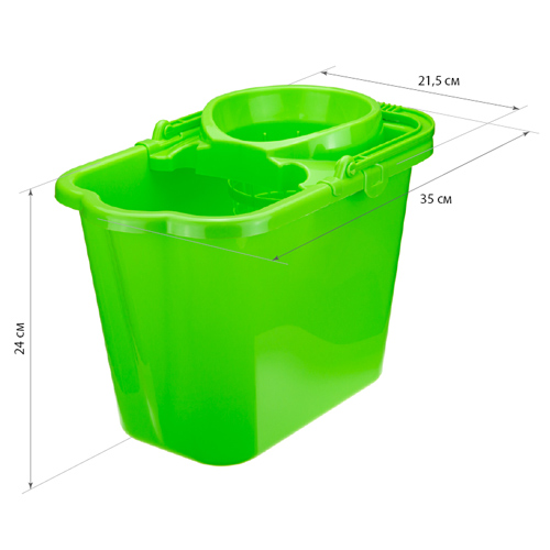 Ведро для уборки 9,5л прямоугольное с отжимом, ярко-зеленый, 1/15