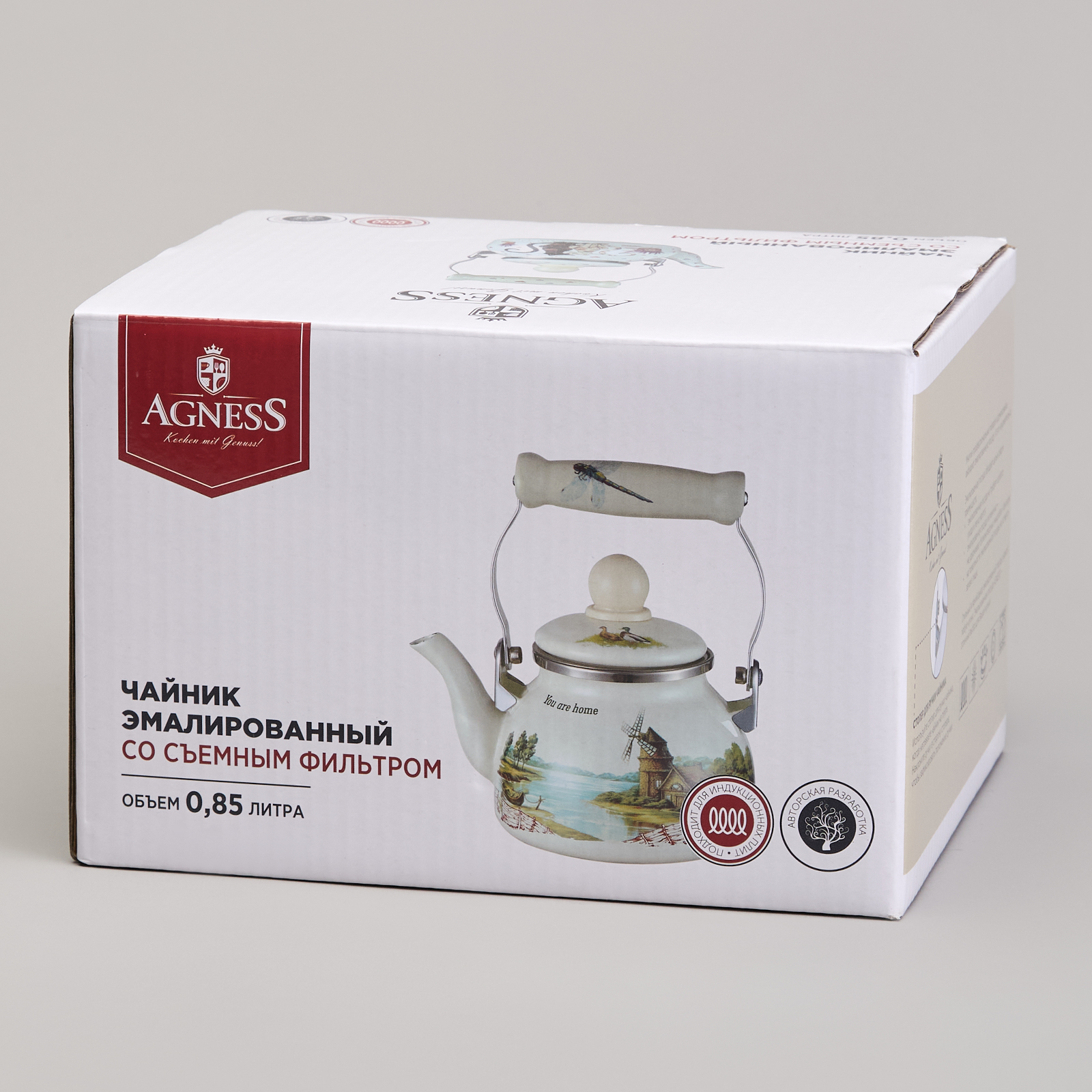 ЧАЙНИК AGNESS ЭМАЛИРОВАННЫЙ СО СЪЕМНЫМ ФИЛЬТРОМ ИЗ НЖС СЕРИЯ, LAVANDER CATS,  0, 85 Л