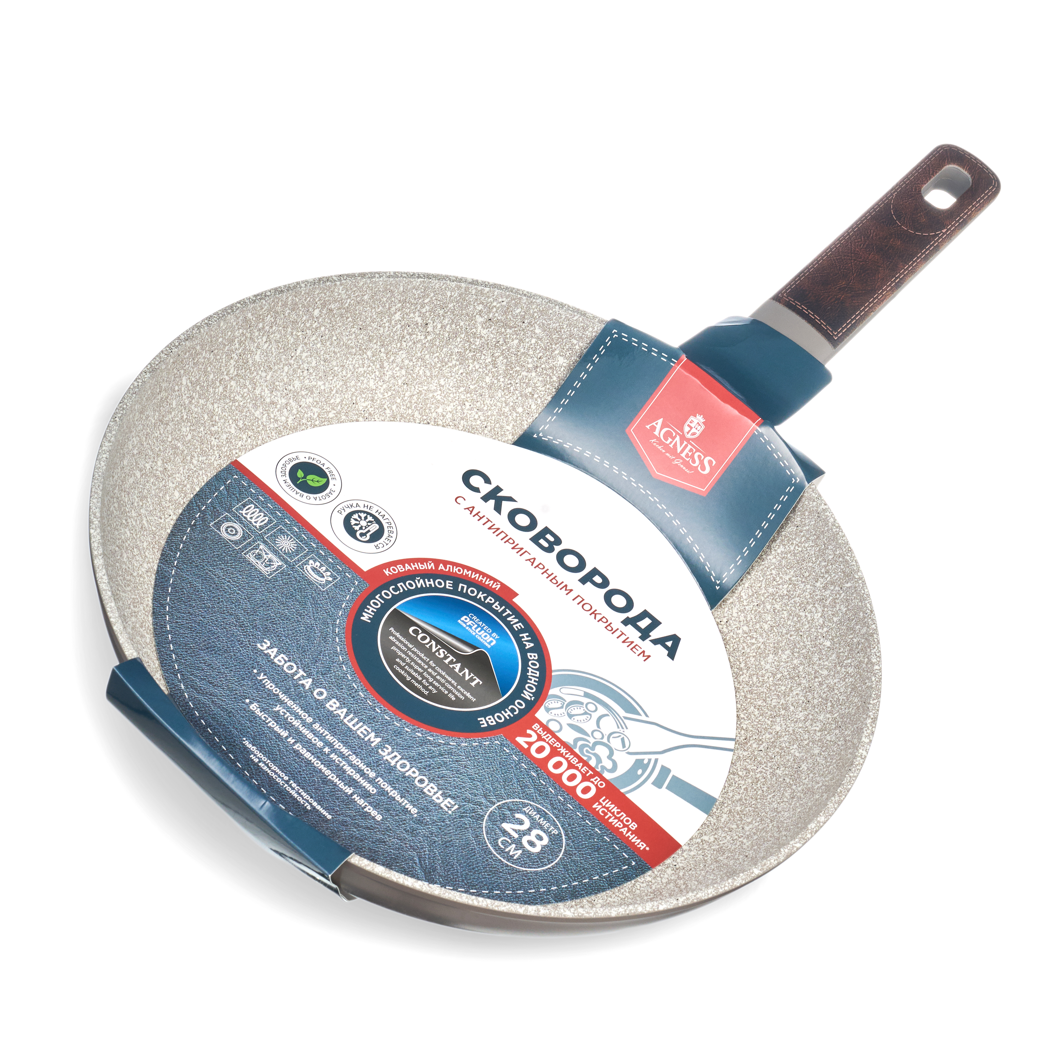 СКОВОРОДА С АНТИПРИГАРНЫМ ПОКРЫТИЕМ PFLUON MARBLE, 28*5,2 СМ