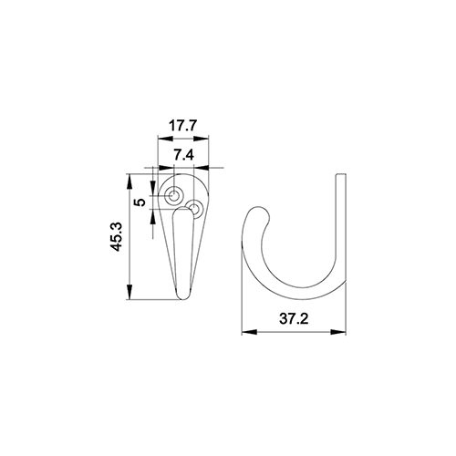 Крючок мебельный Trodos DMZ-31304 1-рожковый, сплав ЦАМ, хром матовый, 5/10/50