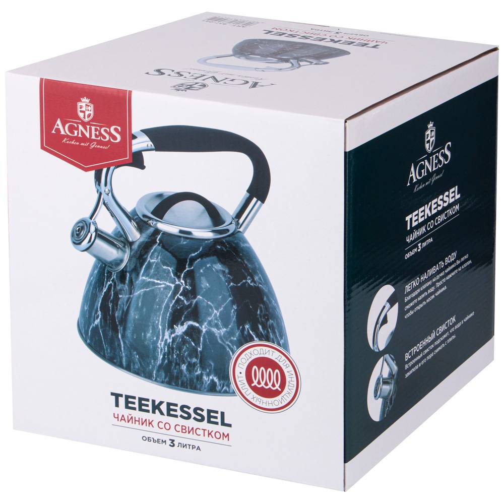 ЧАЙНИК AGNESS СО СВИСТКОМ, СЕРИЯ FANTASY, 3,0 Л, ИНДУКЦИОННОЕ КАПСУЛЬНОЕ ДНО