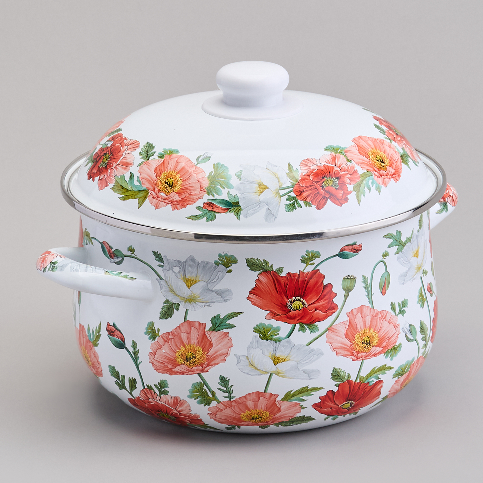 КАСТРЮЛЯ AGNESS ЭМАЛИРОВАННАЯ С ЭМАЛ.КРЫШКОЙ СЕРИЯ, МАКИ,  3.6 Л, 22*13 СМ