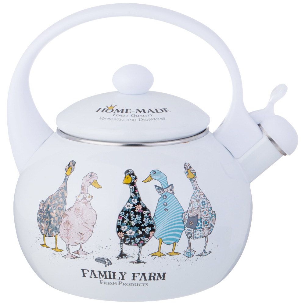 ЧАЙНИК AGNESS ЭМАЛИРОВАННЫЙ СО СВИСТКОМ СЕРИЯ, FAMILY FARM,  2, 2Л, ИНДУКЦИОННОЕ ДНО