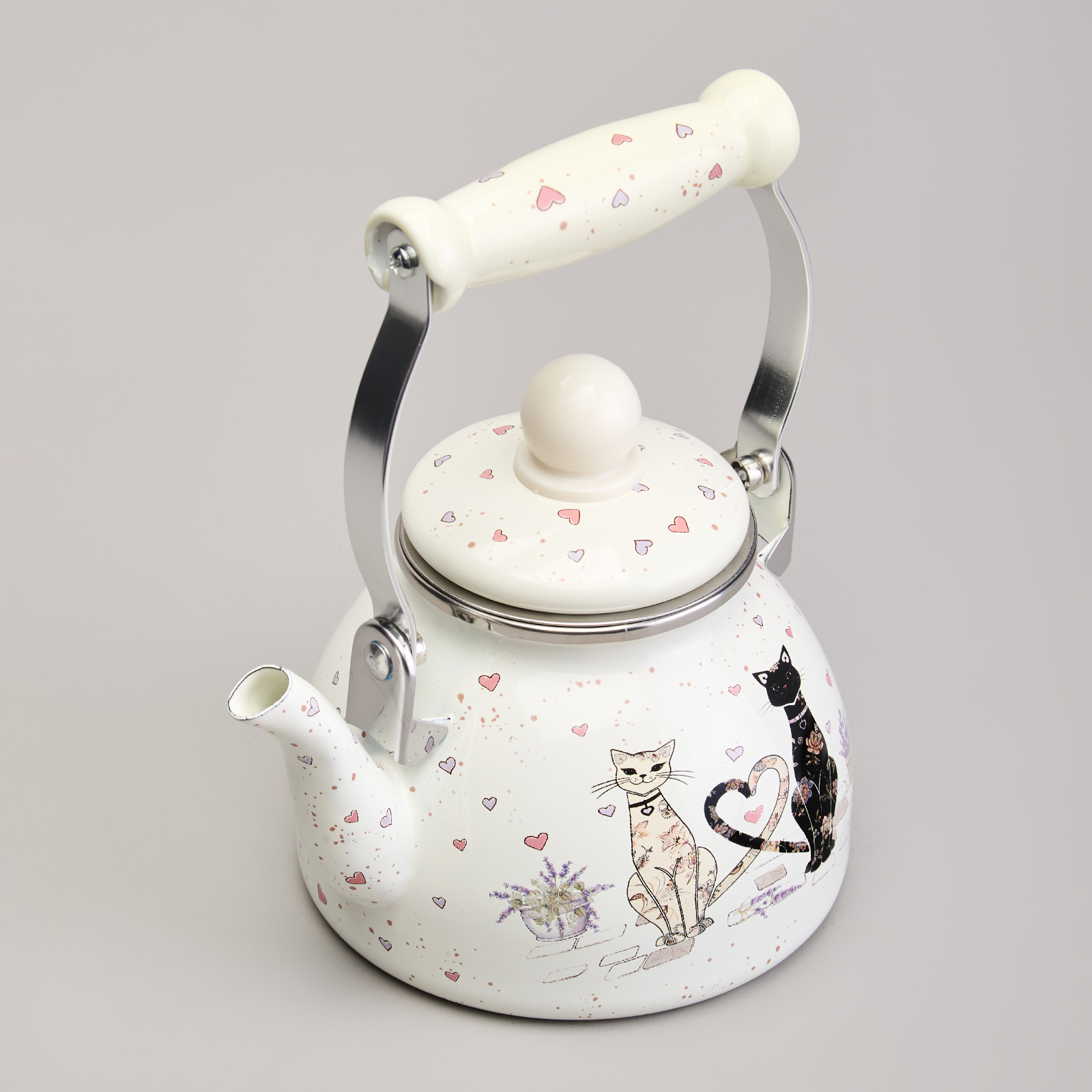 ЧАЙНИК AGNESS ЭМАЛИРОВАННЫЙ СО СЪЕМНЫМ ФИЛЬТРОМ ИЗ НЖС СЕРИЯ, LAVANDER CATS,  1, 1 Л