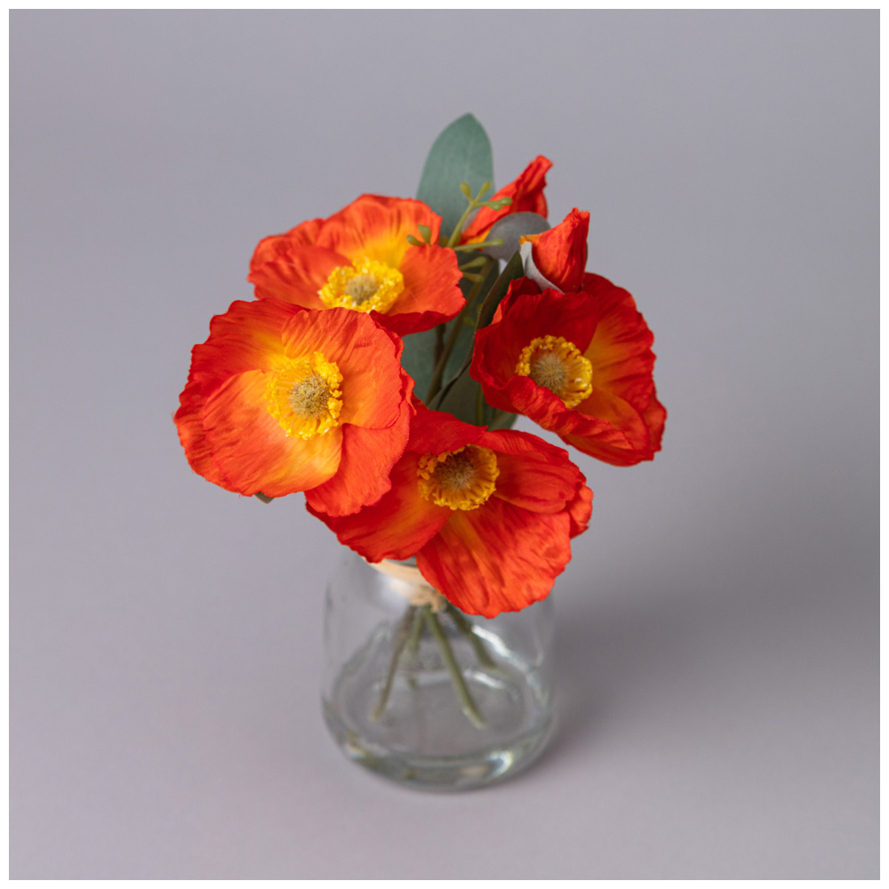 БУКЕТ ИСКУССТВЕННЫХ ЦВЕТОВ В КРУГЛОЙ ВАЗЕ ВЫСОТА= 16СМ, МАЛ=8ШТ./КОР=64ШТ.