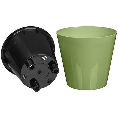 Горшок для цветов 4 л Homver Rosemary 221600118/01, 200 мм, с дренажной вставкой, зеленый