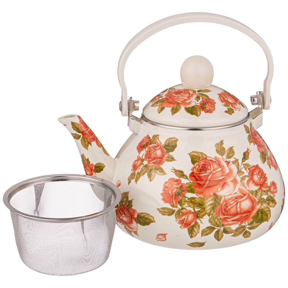 ЧАЙНИК AGNESS ЭМАЛИРОВАННЫ СО СЪЕМНЫМ ФИЛЬТРОМ ИЗ НЖС, СЕРИЯ, КОРЕЙСКАЯ РОЗА, 1, 3 Л