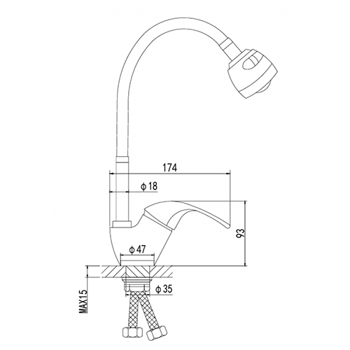 Смеситель для кухни DIKALAN D57E36, Е51, белый, высокий гибкий излив, 1/12
