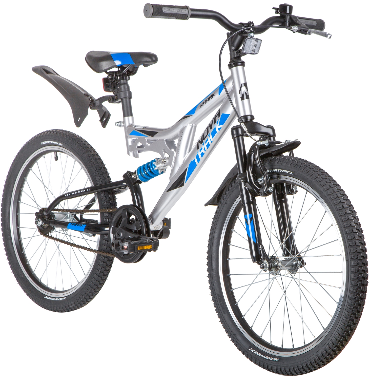 Велосипед NOVATRACK 20, SHARK, серебристый, сталь, 1 скор., V-brake