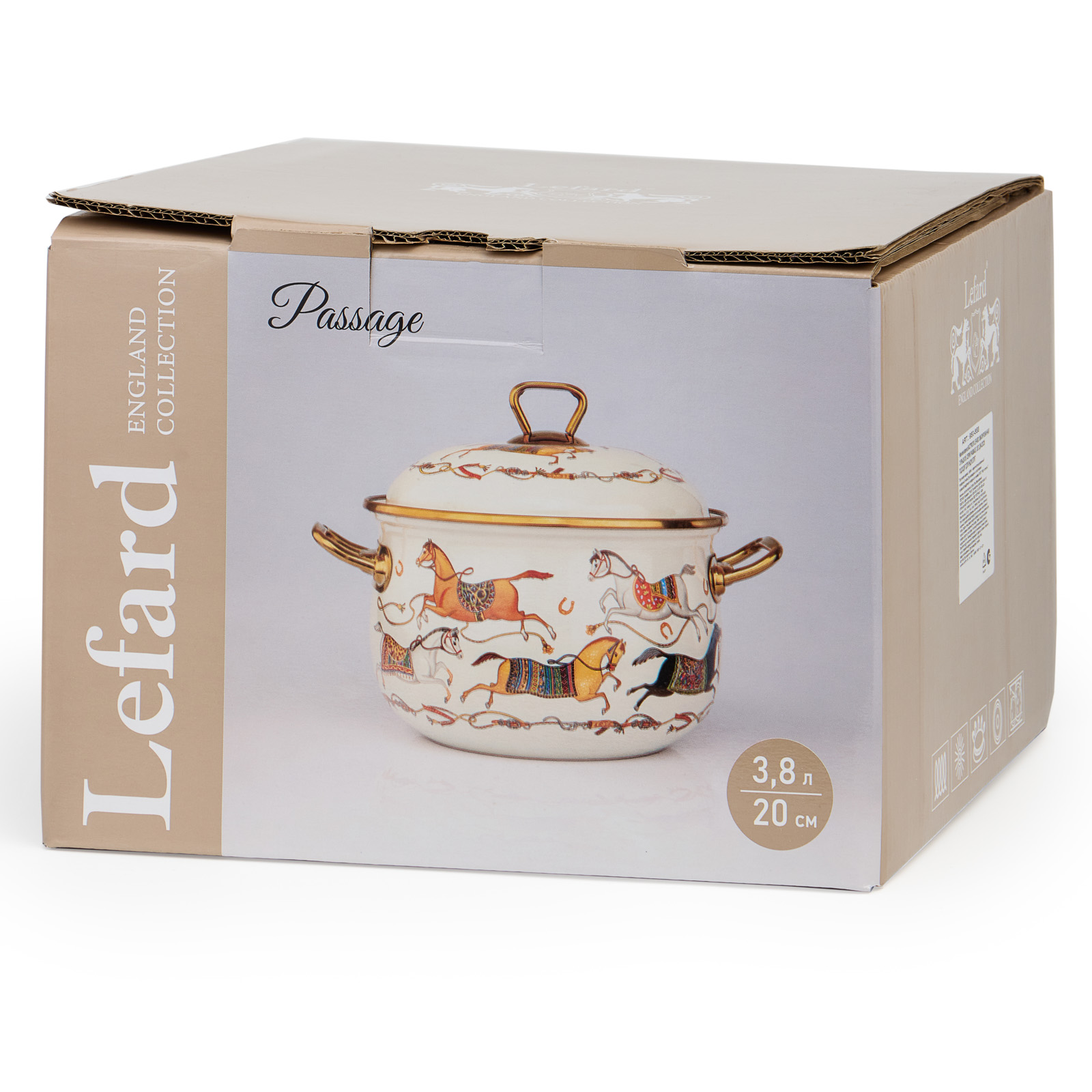 КАСТРЮЛЯ LEFARD ЭМАЛИРОВАННАЯ С КРЫШКОЙ, СЕРИЯ PASSAGE, 3,8Л, ДИА.20СМ ПОДХОДИТ ДЛЯ ИНДУК.ПЛИТ