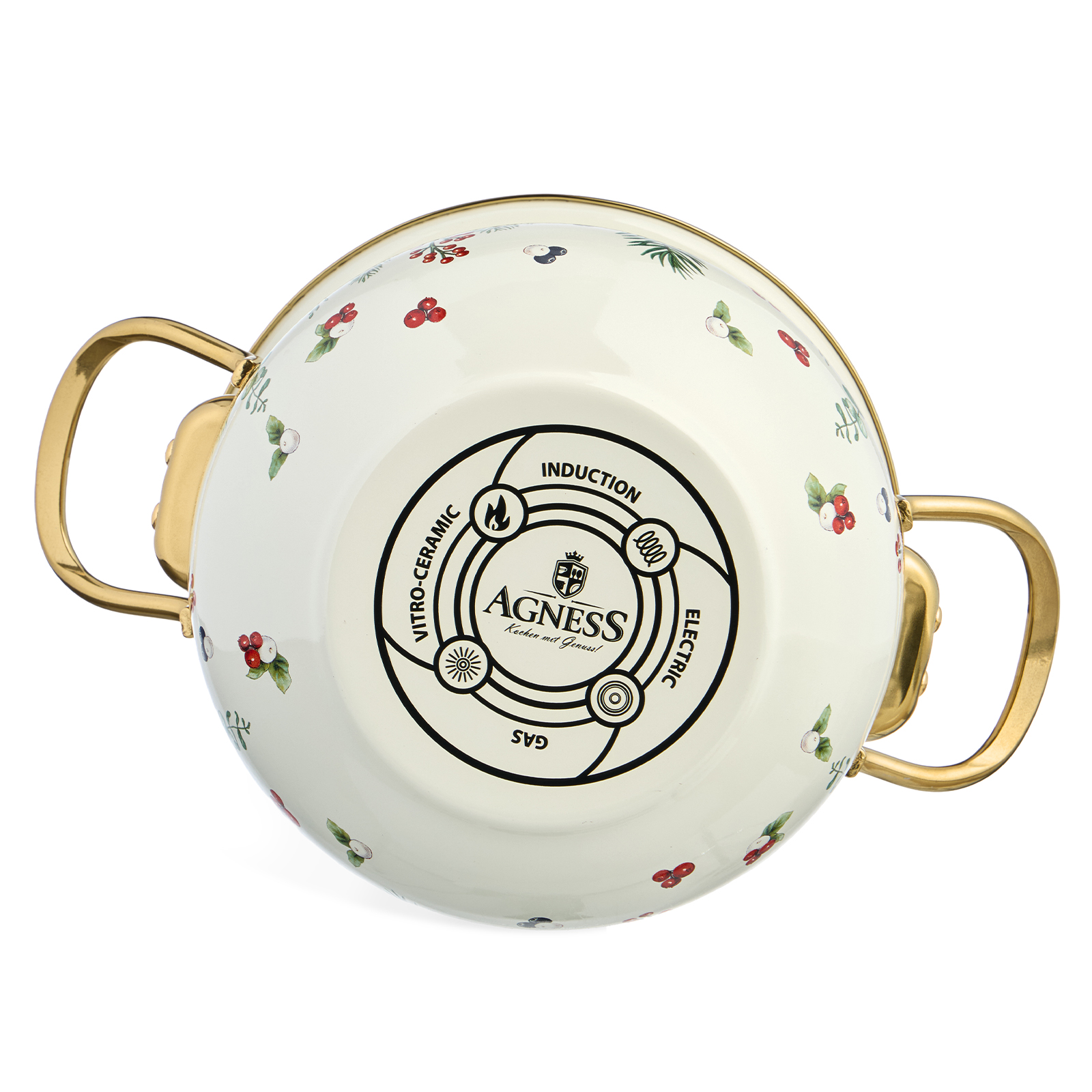 КАСТРЮЛЯ ЭМАЛИРОВАННАЯ AGNESS СО СТЕКЛЯННОЙ КРЫШКОЙ СЕРИЯ, CELEBRATION,  2.0 Л, 18*11 СМ