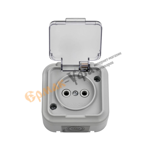 Розетка РА16-296, 02, 1ОП IP54 Пралеска Аква, СЕРАЯ, 1/10/40