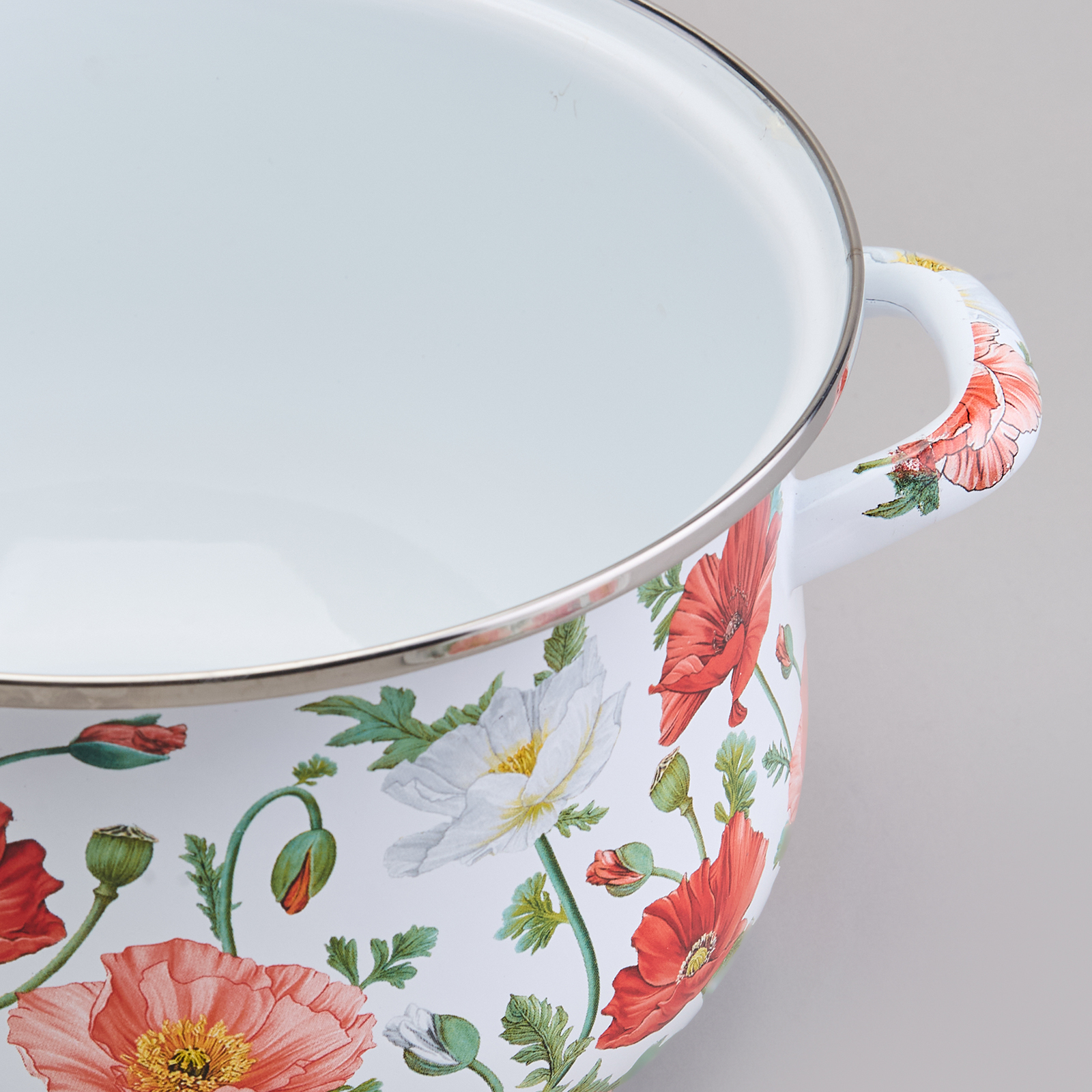 КАСТРЮЛЯ AGNESS ЭМАЛИРОВАННАЯ С ЭМАЛ.КРЫШКОЙ СЕРИЯ, МАКИ,  3.6 Л, 22*13 СМ