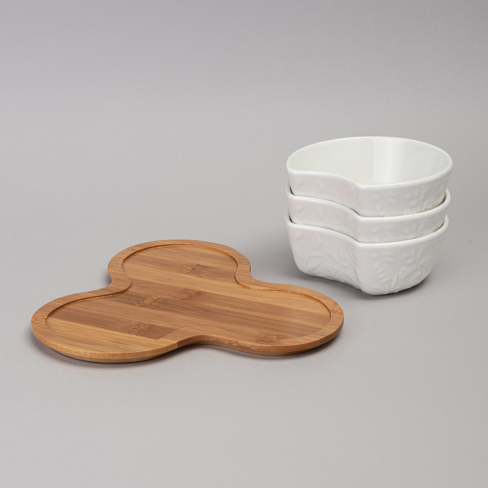 МЕНАЖНИЦА 3 СЕКЦИИ LEFARD, FLOWERS STORY, НА ДЕРЕВ. ПОДСТАВКЕ 22*22*6 СМ 250 МЛ