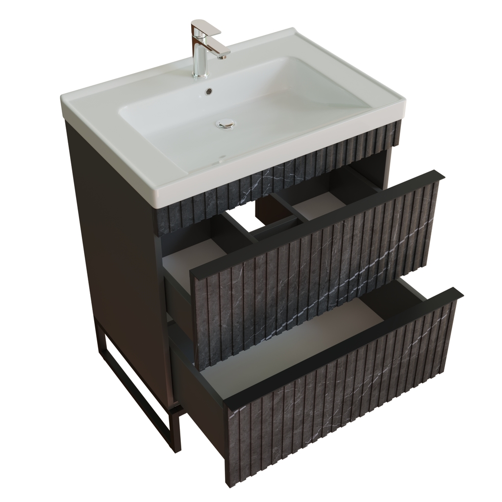 Тумба д/ванной, Окленд -70,  ОТДЕЛЬНО ПРИОБРЕТАЕТСЯ РАКОВИНА Графит Мрамор под раковину Грэйс- 70, DREJA ЛОФТ, ПВХ, раковина в комплект не входит