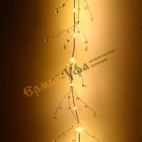 Гирлянда для дома Сверкающие хрусталики на батарейках 1,5м 18 ламп LED, 3ААА, теплый белый, 1/128