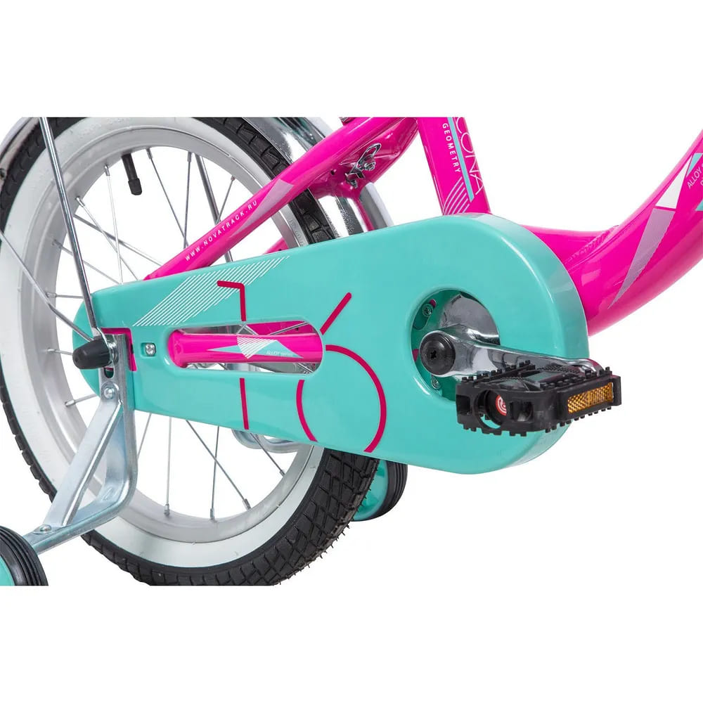 Велосипед NOVATRACK 16,  ANCONA, розовый, тормоз нож.передняя корзина,  крылья и багаж. хромир.