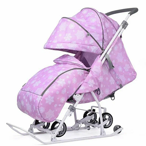 Санки-коляска Наши детки 3-1К НДТ3-1К/СН, со снежинками на сиреневом, НИКА, 1/2