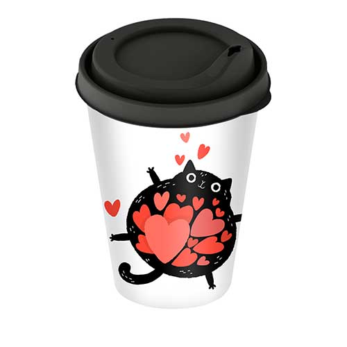 Стакан с крышкой 420 мл Homver 222123830/01, с декором, черный