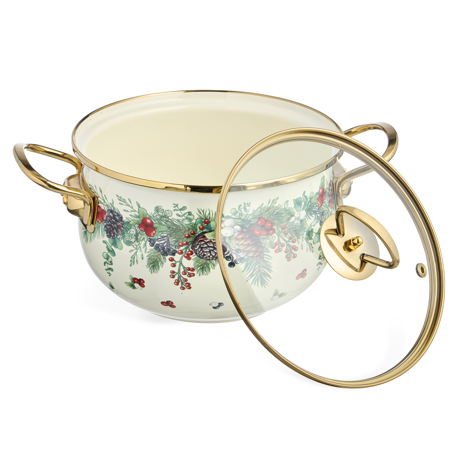 КАСТРЮЛЯ ЭМАЛИРОВАННАЯ AGNESS СО СТЕКЛЯННОЙ КРЫШКОЙ СЕРИЯ, CELEBRATION,  2.8 Л, 20*12 СМ