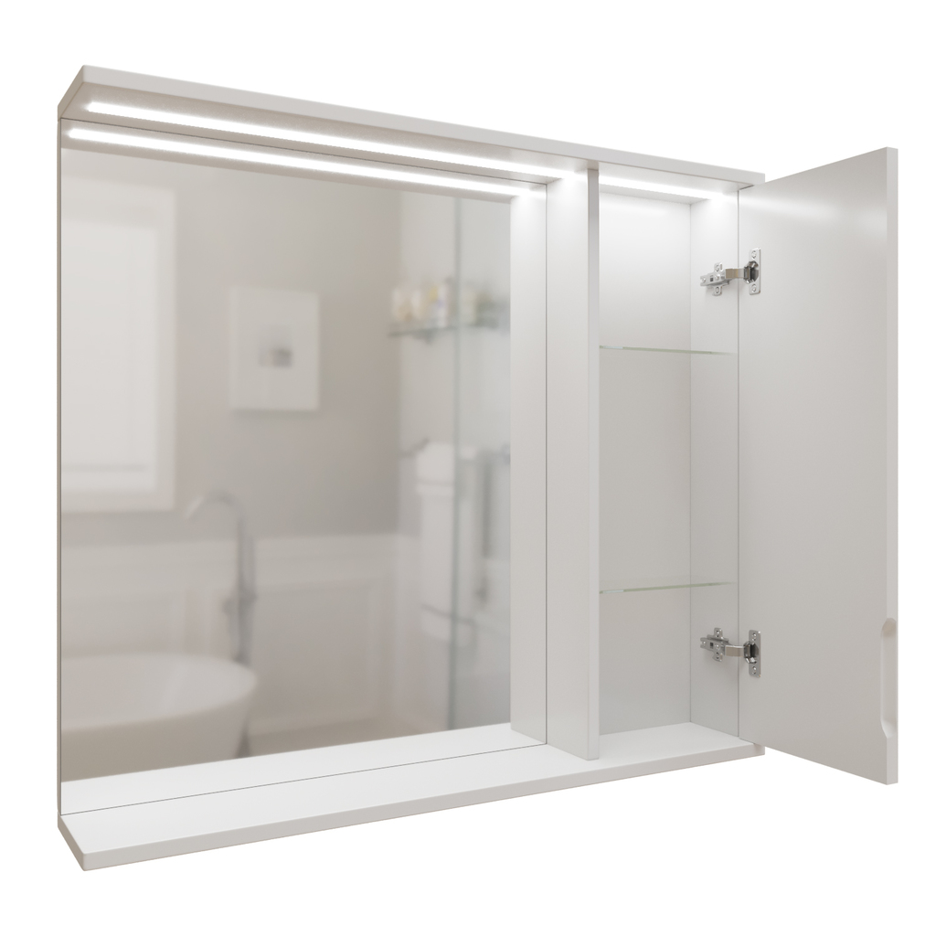 Зеркальный шкаф, Лайн-80, правый с подсветкой, ПВХ