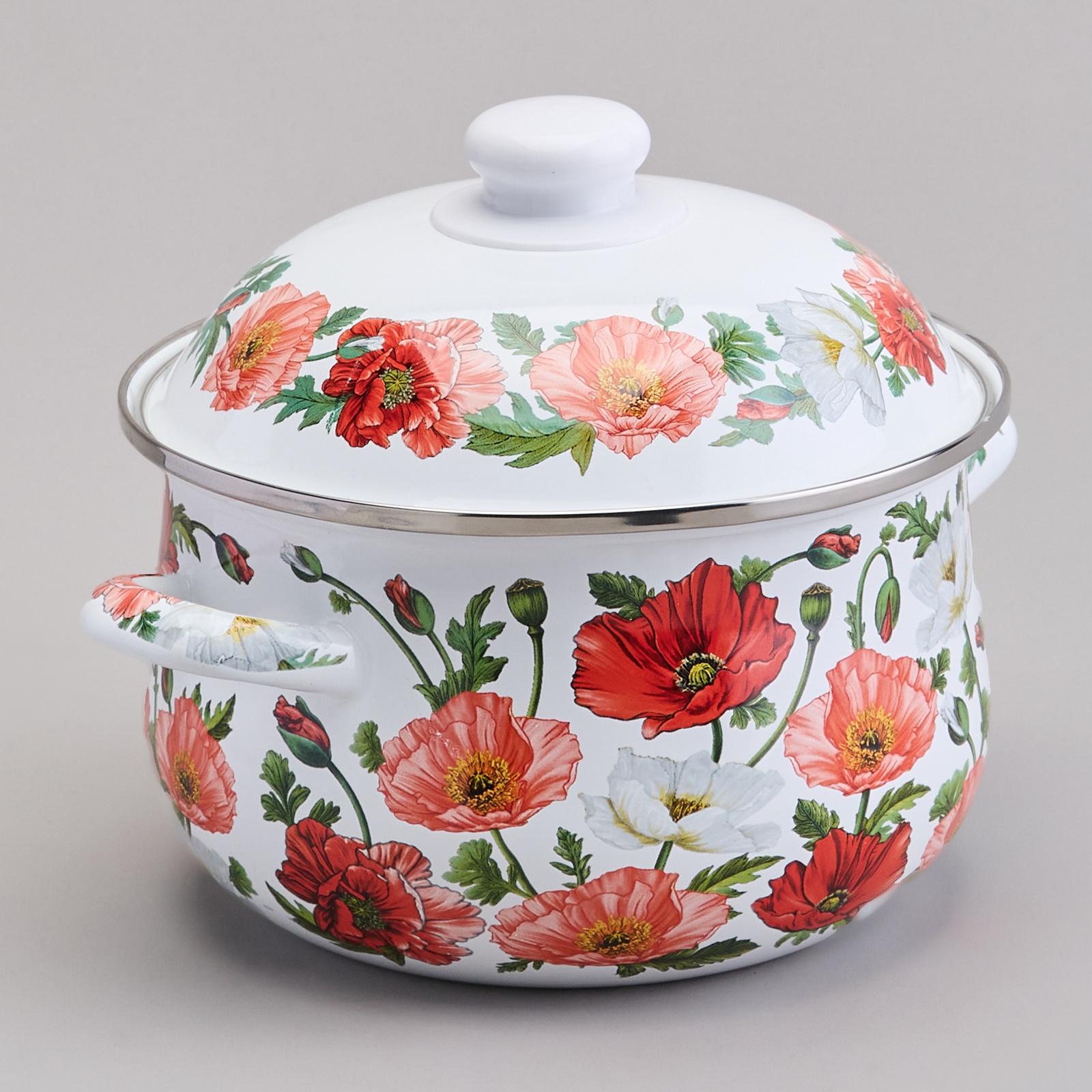 КАСТРЮЛЯ AGNESS ЭМАЛИРОВАННАЯ С ЭМАЛ.КРЫШКОЙ СЕРИЯ, МАКИ,  2.8 Л, 20*12 СМ