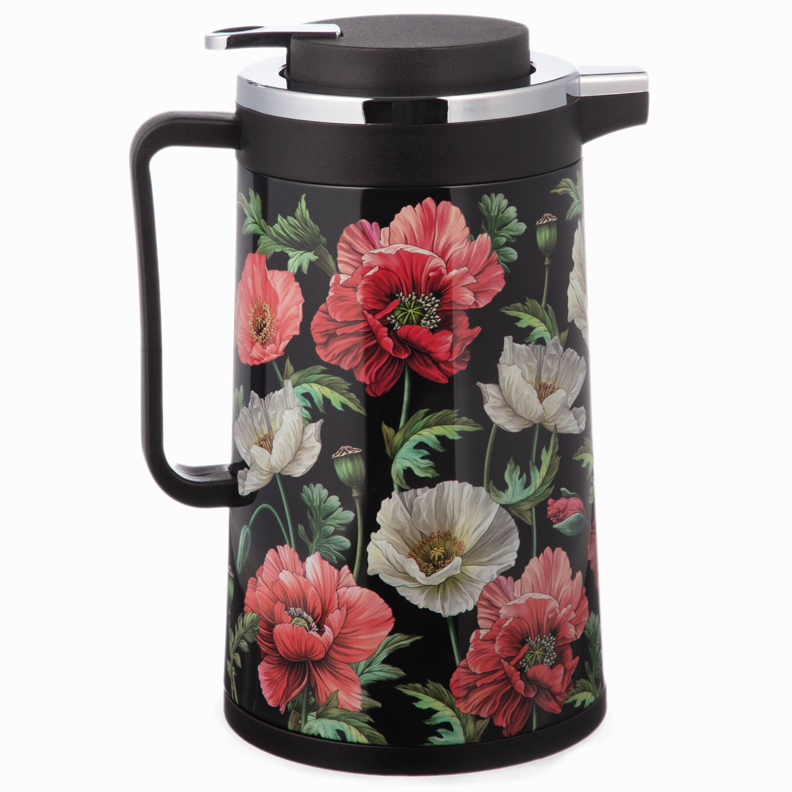 ТЕРМОС СО СТЕКЛЯННОЙ КОЛБОЙ, 950 МЛ, КРЫШКА С КЛАПАНОМ, СЕРИЯ, МАКИ,