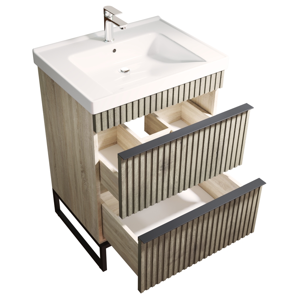 Тумба д/ванной, Окленд -60,  ОТДЕЛЬНО ПРИОБРЕТАЕТСЯ РАКОВИНА Дуб Мелфорд под раковину Грэйс- 60, DREJA ЛОФТ, ПВХ, раковина в комплект не входит