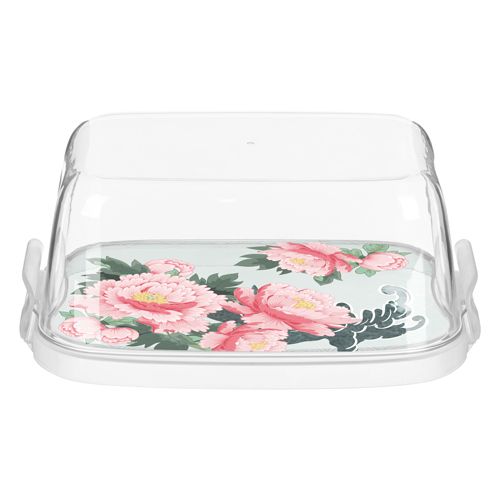 Масленка Homver Bergamo 223153201/00, с декором Сад пионов, бесцветная