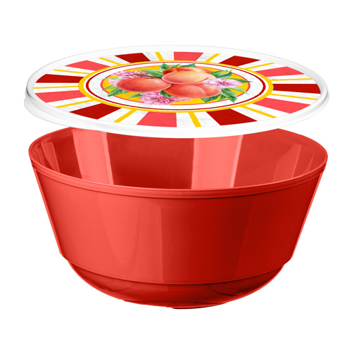 Миска с крышкой 1 л Homver Bergamo 223135106/04, с декором Сицилия красная