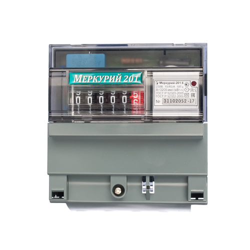 Электросчетчик 1ф 1т 5-50А Меркурий-201,5 крепление на DIN рейку, 1/24
