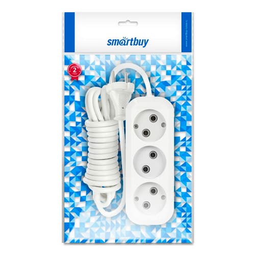 Удлинитель 3-местн 1,5 м без заземления Smartbuy 10А/2,2кВт ПВС 2х1 мм², 1/50