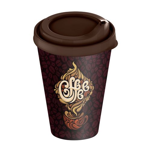 Стакан с крышкой 420 мл с декором Кофейная пауза темно-коричневый