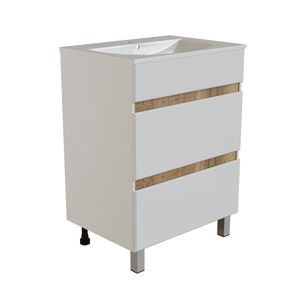 Тумба д/ванной, БРИКС-50,  ОТДЕЛЬНО ПРИОБРЕТАЕТСЯ РАКОВИНА 2 ящика белый/дуб вотан под рак., Breeze 50, мебельный, Sanita Luxe, ПВХ, раковина в комплект не входит