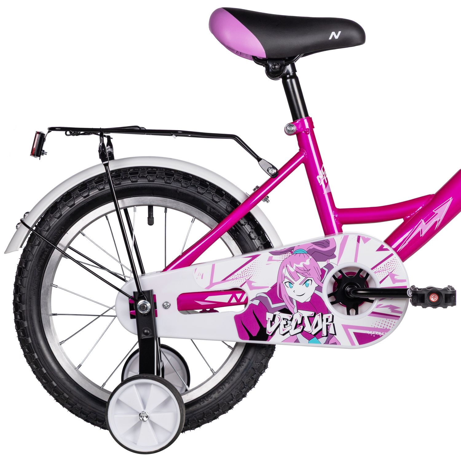 Велосипед NOVATRACK 16,  VECTOR, фуксия, полная защита цепи, тормоз нож., крылья, багажник