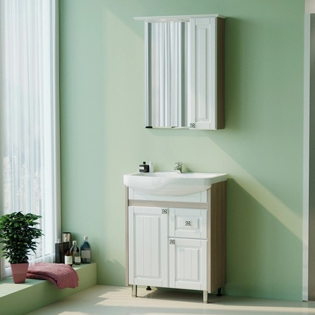 Зеркальный шкаф, ВЕРСАЛЬ-55, белое дерево левый с подсветкой, ПВХ