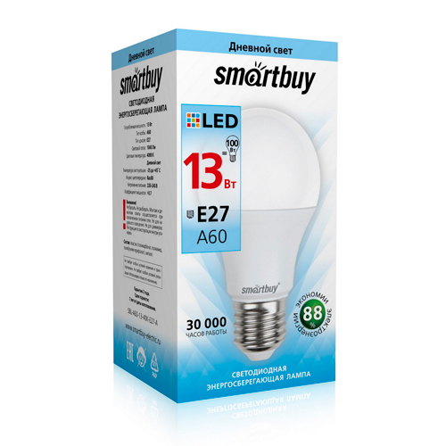 Лампочка светодиодная E27 13Вт 4000К Smartbuy шар, 10/100