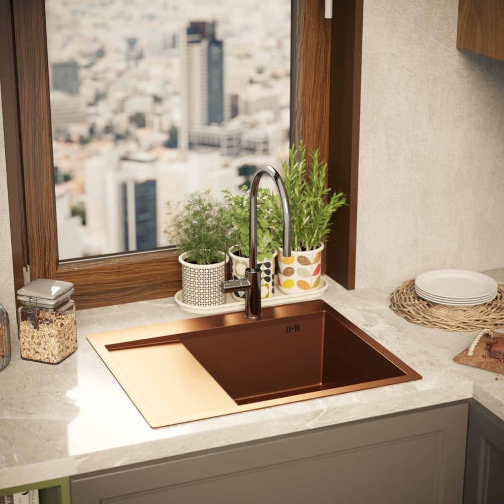 Мойка настол.монтаж 60х50, 3, 0 прав. вып 3 1/2 MIXLINE PRO 20см с сифоном, бронза