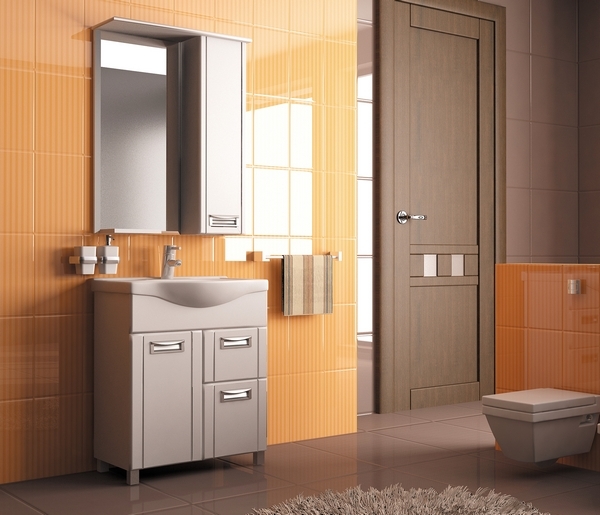 Зеркальный шкаф, Альфа-64, левый с подсветкой, высота 800, ПВХ