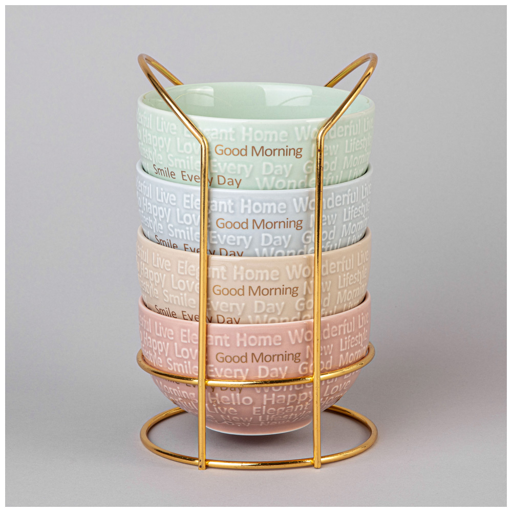 НАБОР САЛАТНИКОВ LEFARD, GOOD MORNING, НА МЕТАЛЛ. ПОДСТАВКЕ 4 ШТ. 11.5*6 СМ 330 МЛ МИКС ЦВЕТОВ