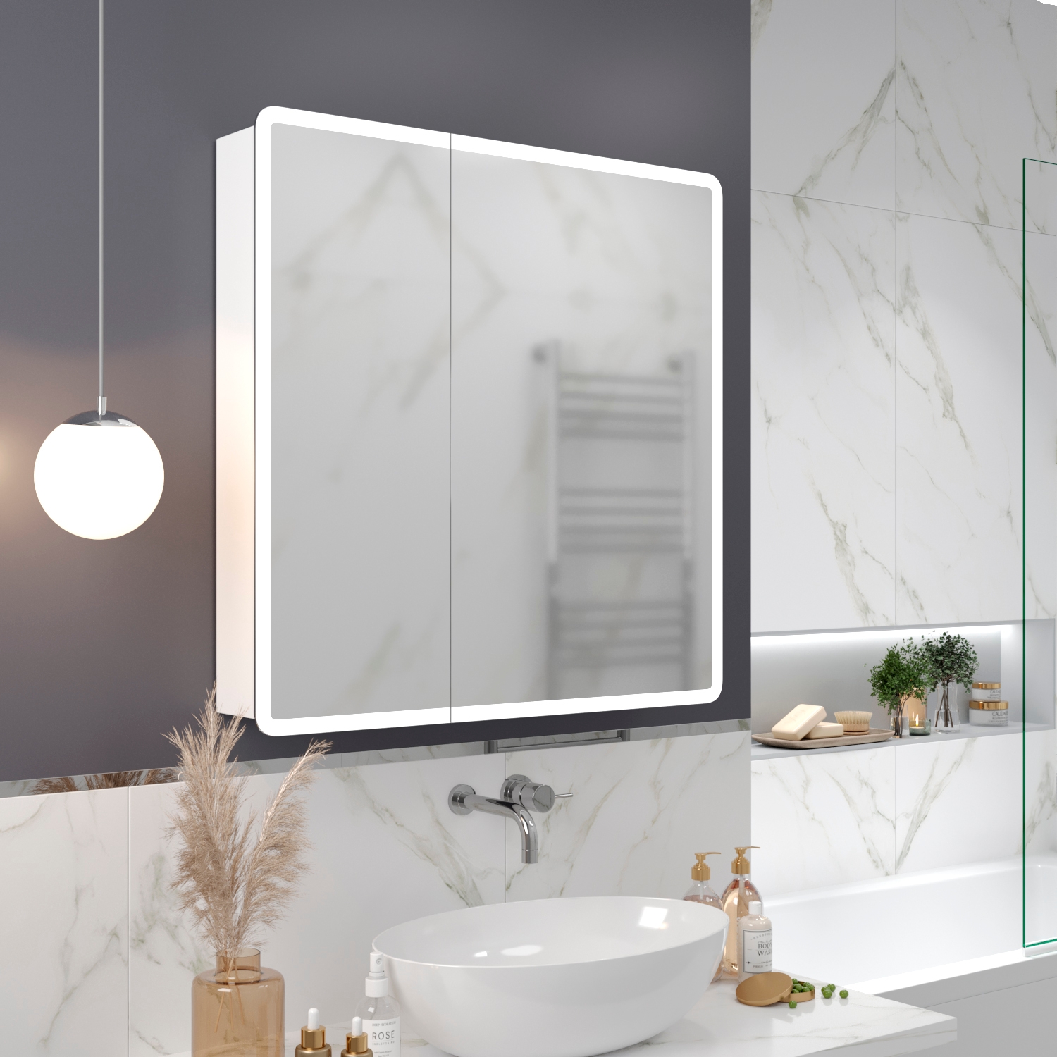 Зеркальный шкаф MIXLINE, Сканди, 800*800, ШВ 2 створки, универ. датчик движения, свет. подсветка