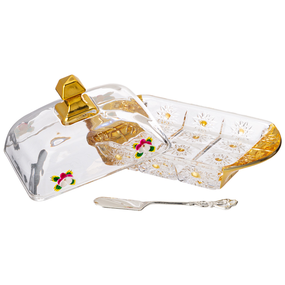 МАСЛЕНКА "LEFARD GOLD GLASS" 17,5*10,5 СМ. ВЫСОТА=9 СМ. (КОР=24ШТ.)